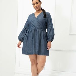 Eloquii Elements Chambray Balloon Sleeve Dress